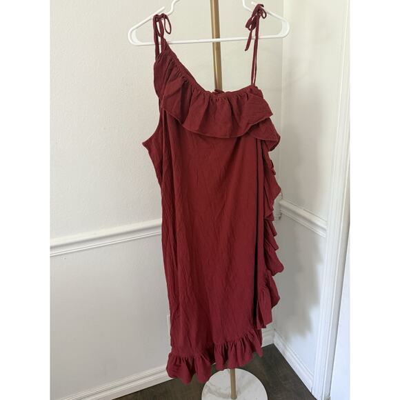 J. Crew One Shoulder 100% Cotton Gauze Beach Pool Coverup Red Brown - Picture 2 of 7